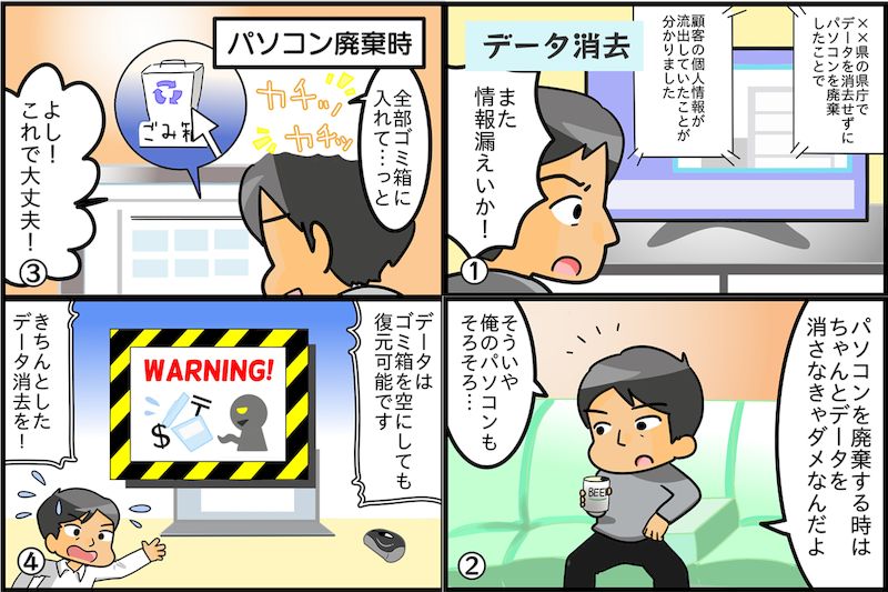 パソコン廃棄 データ 消去しないとどうなる？